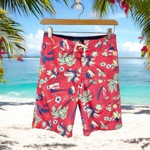 Polo by Ralph Lauren Red Tropical Print Board Shorts Size M (8-10)